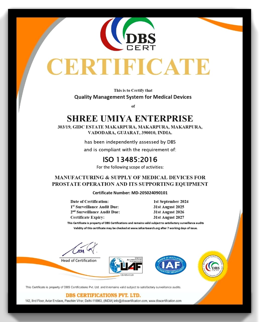 Shree Umiya Enterprise Achieves ISO 13485 Certification: A New Milestone in Excellence